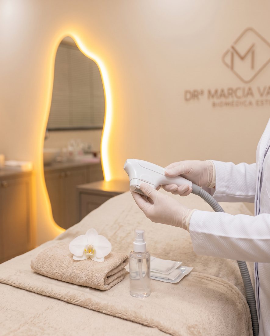 Preparação discreta do aparelho para rejuvenescimento íntimo no consultório